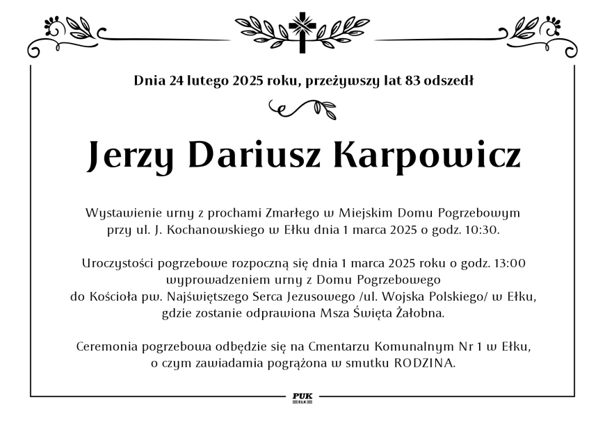 Jerzy Dariusz Karpowicz - nekrolog